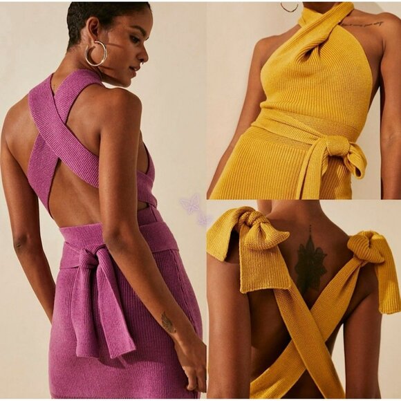 Free People Beach Orchid Convertible Low Back Ribbed Sweater Dress Olive Size Sm - Picture 11 of 11